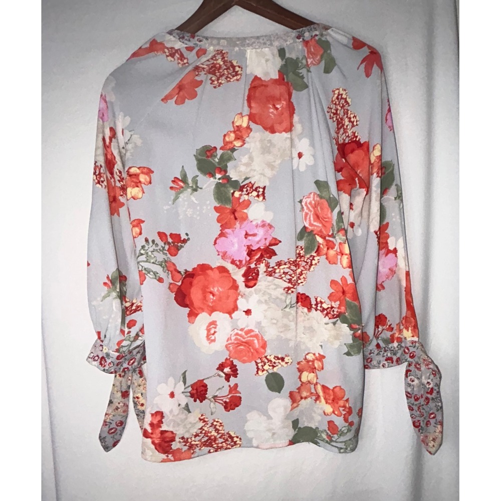 Fig and‎ Flower Floral Print Blouse Gray Orange Bohemian Chic Size S - Picture 3 of 5